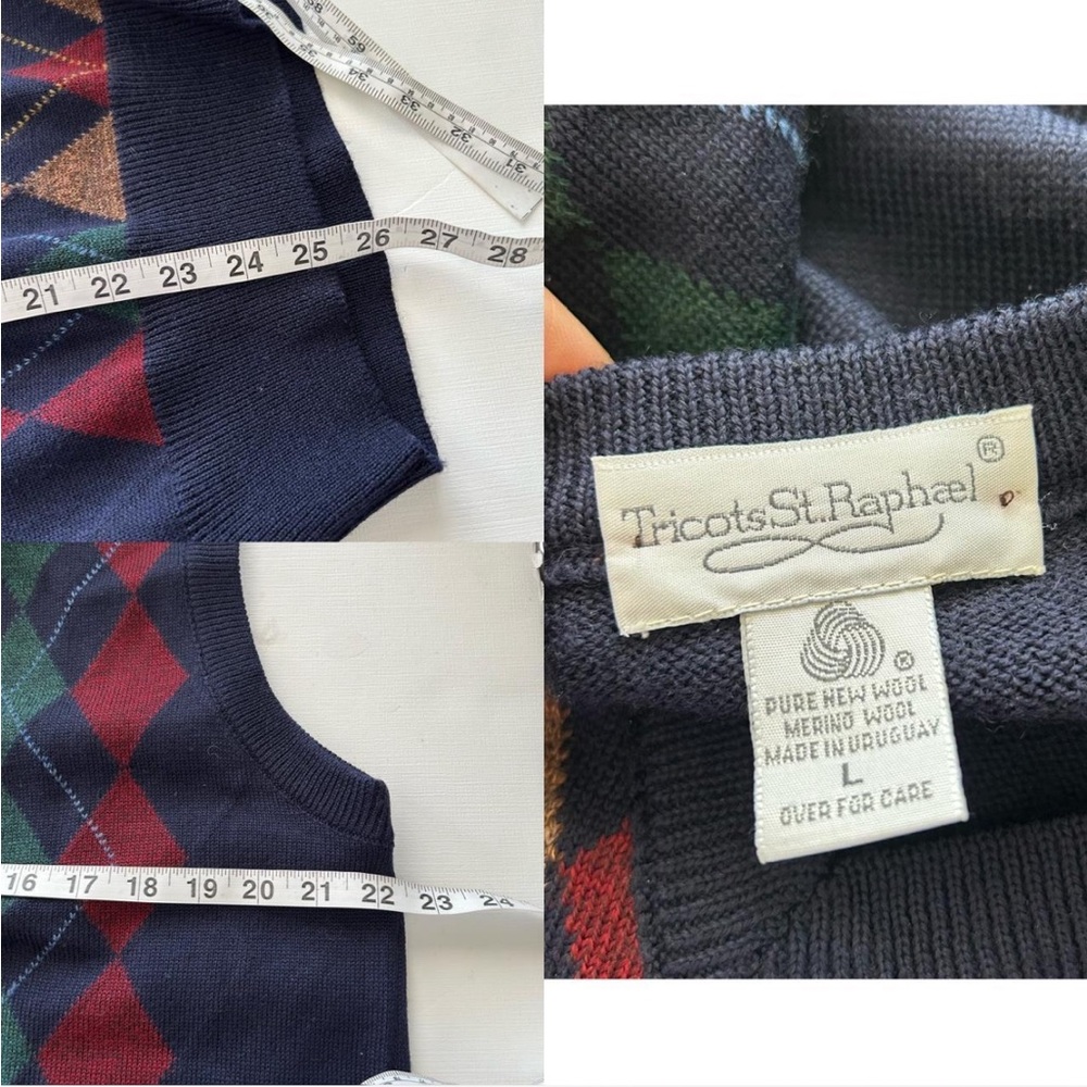 Vintage Navy blue Tricot St. Raphael argyle sweater vest Pure New Wool large. - Picture 7 of 7